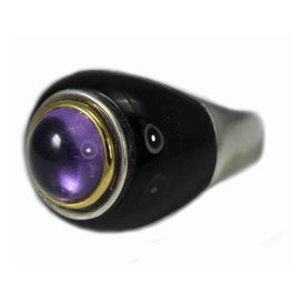18K Yellow Gold and Sterling Silver Black Onyx and Amethyst Ring
