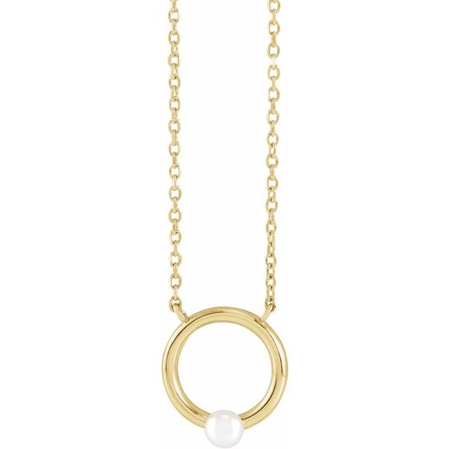 14K Gold Cultured Pearl Circle 18" Necklace