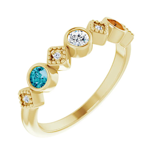 14K Yellow Gold Diamond And Gemstone Family Stackable Ring