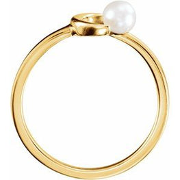 14K Gold Freshwater Pearl Crescent Moon Ring