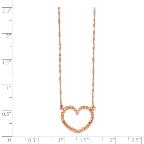 14k Rose Gold Polished and Textured Heart Necklace