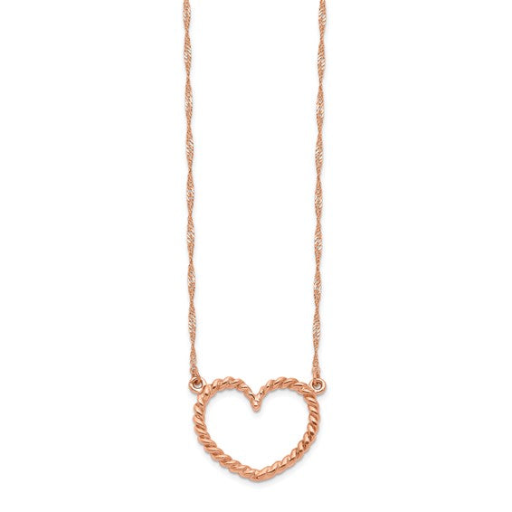 14k Rose Gold Polished and Textured Heart Necklace