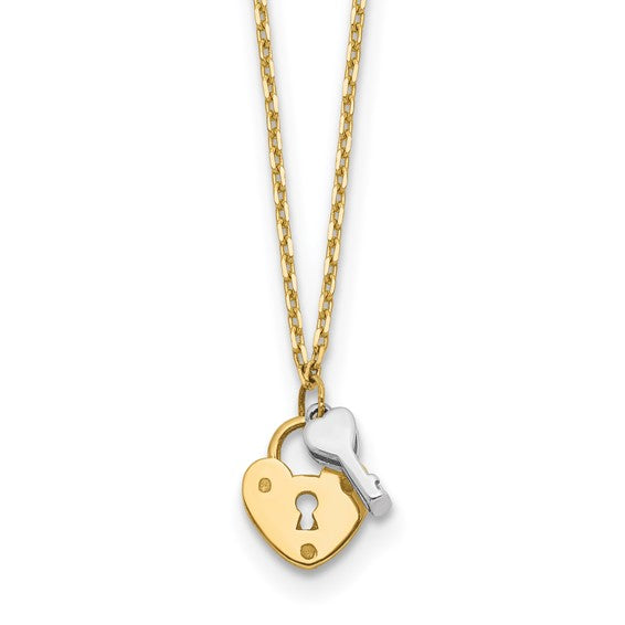 14K Two-Tone Heart Lock and Key Necklace