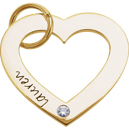 14K Yellow Gold One-Stone Posh Mommy® Engravable Heart Pendant