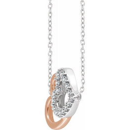 14K White & Rose 1/5 CTW Diamond Double Heart 16-18" Necklace