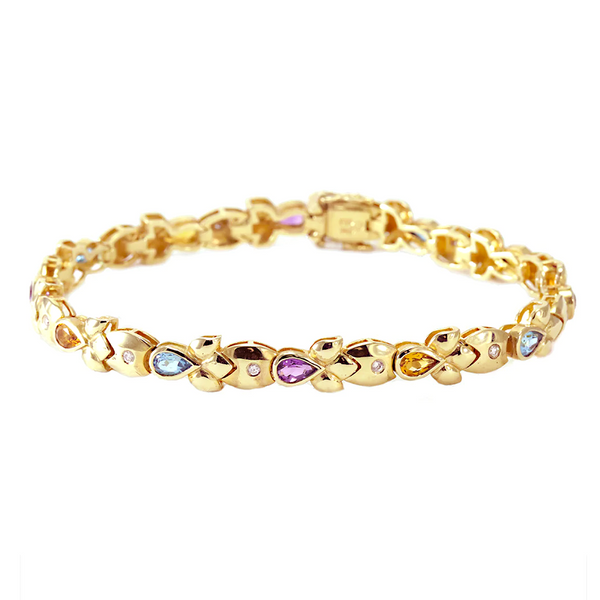 14k gold multi outlet gemstone tennis bracelet