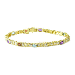 14K Gold Multicolor Gemstones & Diamonds Tennis Bracelets