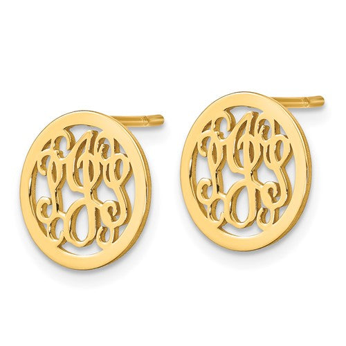 Gold Plated Polished Monogram Circle Earrings