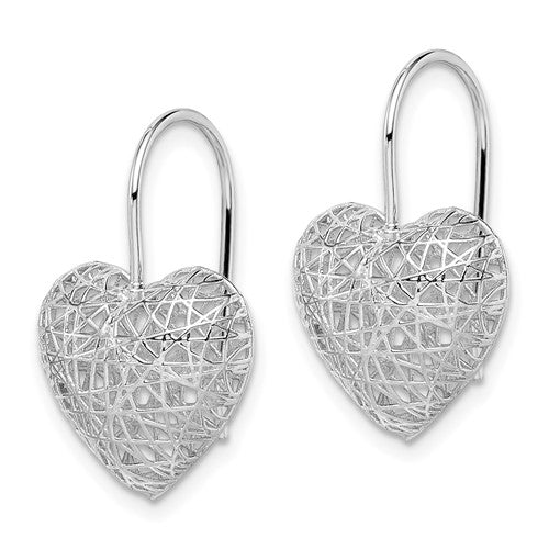 Sterling Silver Rhodium-plated Heart Dangle Earrings