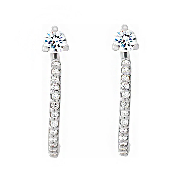 14K White 3 mm Round Moissanite & 1/6 CTW Diamond Earrings