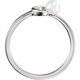 Sterling Silver Cultured Freshwater Pearl Crescent Moon Ring