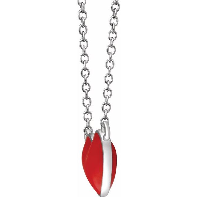 Sterling Silver Red Enamel Heart 16-18" Necklace
