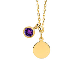 14K Gold Small Birthstone Engravable Necklace
