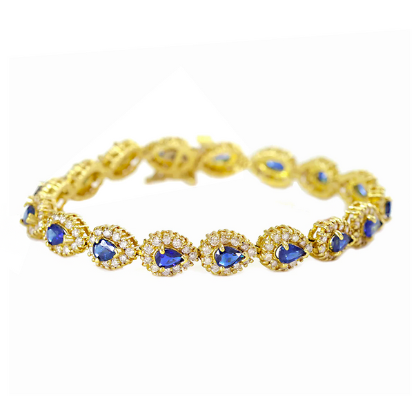 14k Gold Pear Shape Sapphire Diamond Bracelet
