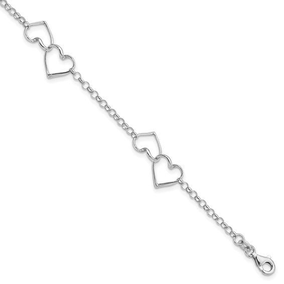 Sterling Silver Rhodium Plated Heart Bracelet