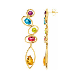 14K Yellow Gold Multi-color Gemstone Accented Earrings