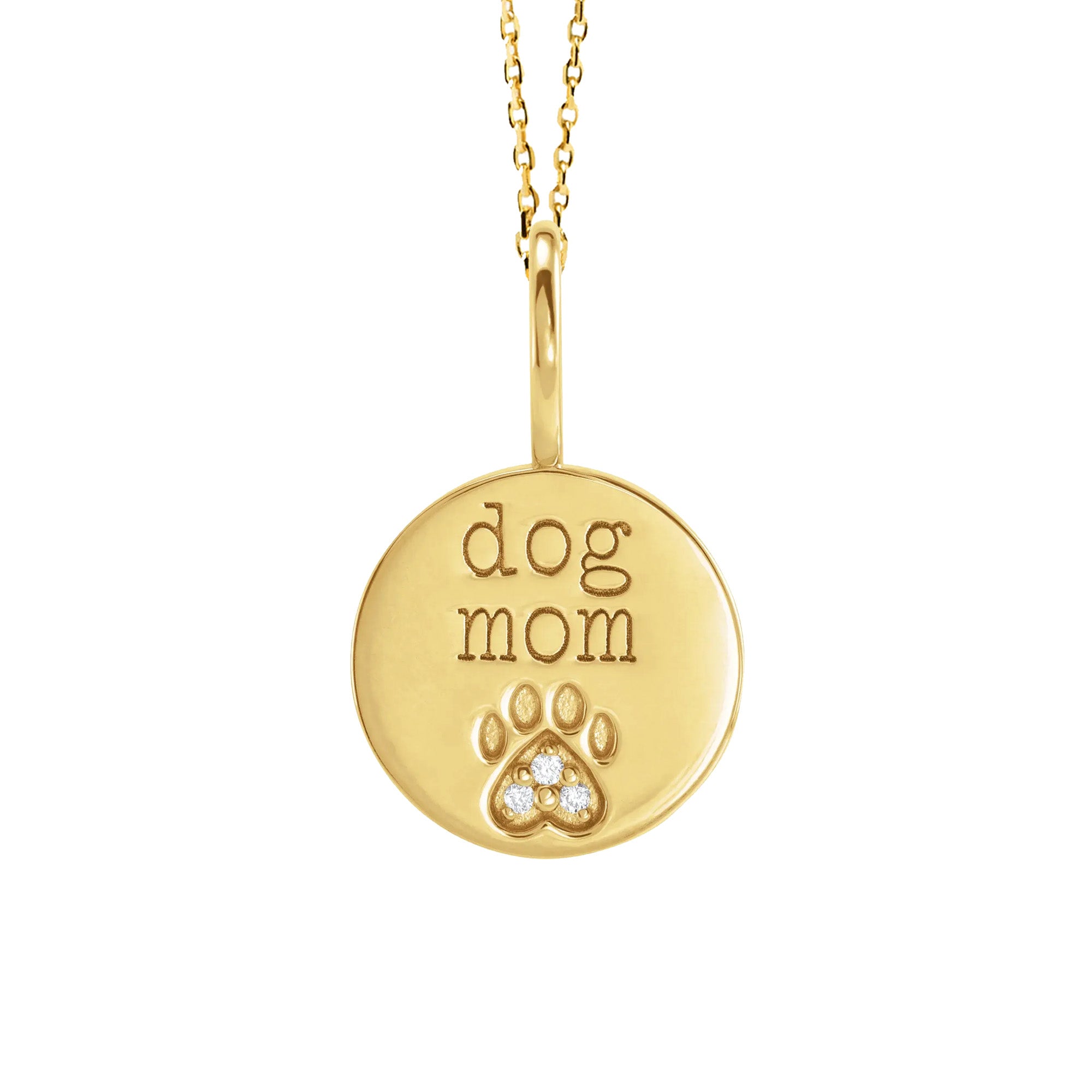 14K Gold .01 CTW Natural Diamond Engraved Dog Mom Necklace