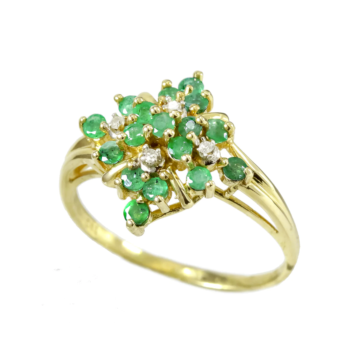 14k Yellow Gold Emerald & Diamond Ring
