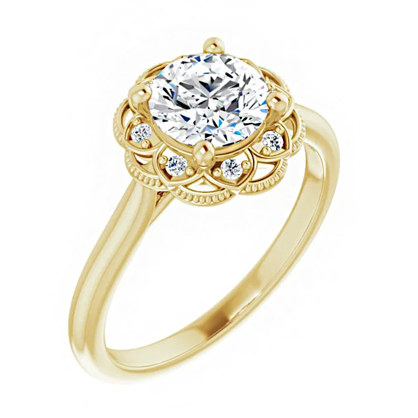 14K Yellow Gold 6.5 mm Round Engagement Ring