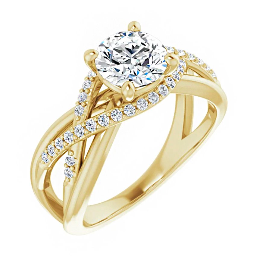 18K Yellow Gold 6.5 mm Diamond Halo Engagement Ring