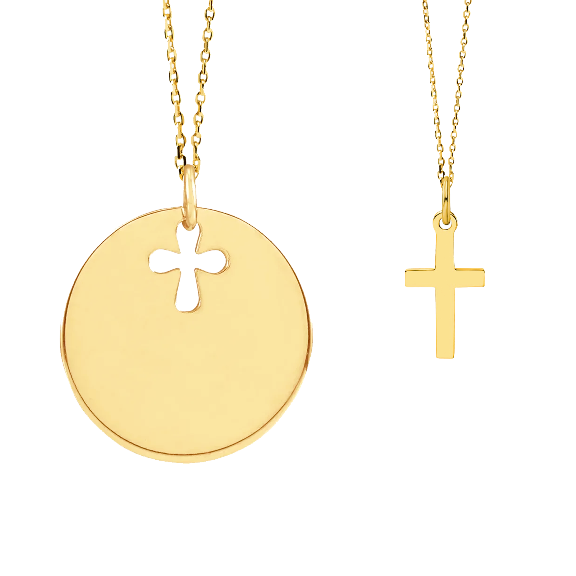 14K Gold Mother & Child Set | Cross Engravable Necklace