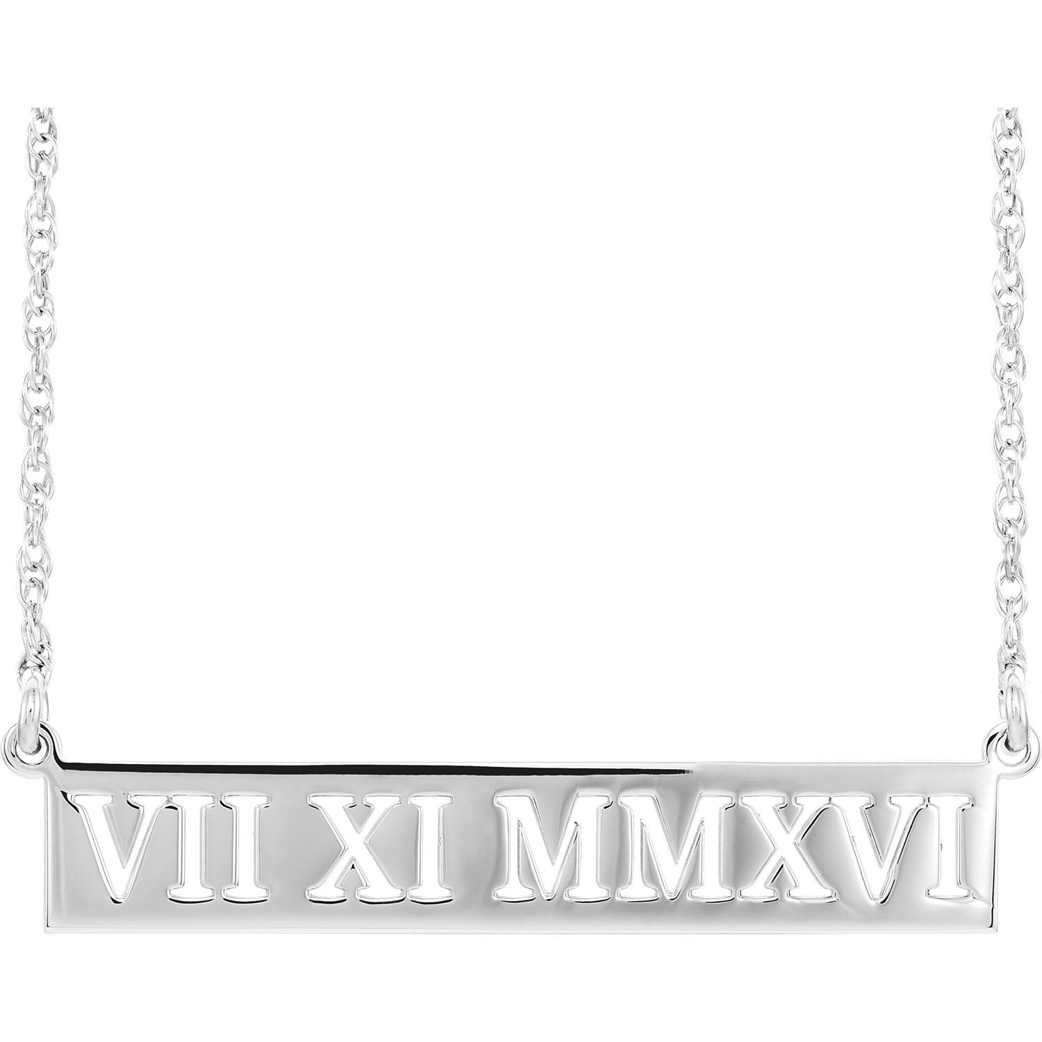 14K White Gold Roman Date Necklace