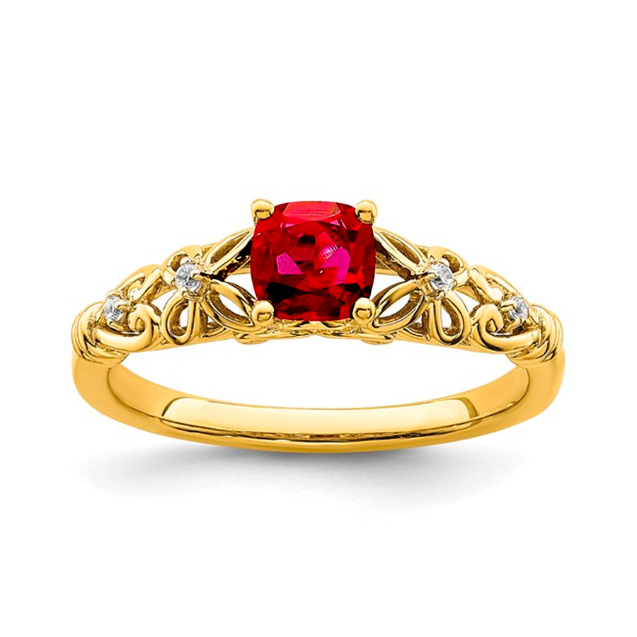 14k Gold Polished Natural Ruby & Diamond Ring