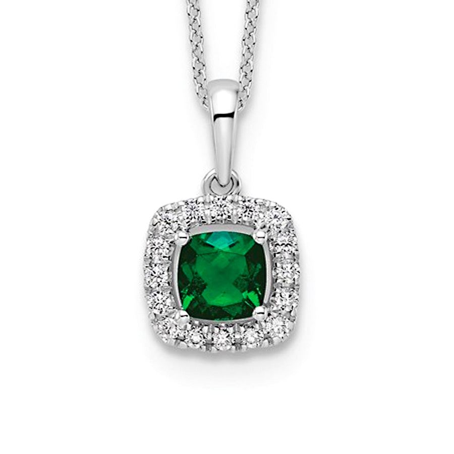 10K White Gold Lab Grown Diamond & Emerald Necklace