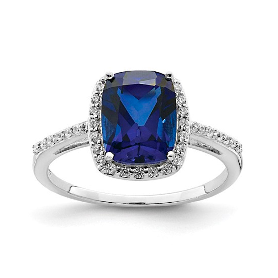 Sterling Silver Lab Grown Blue Sapphire & CZ Ring