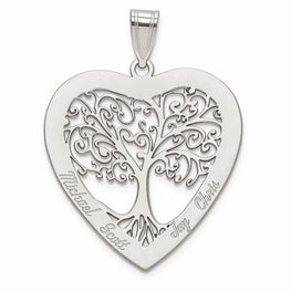 Laser Polished Family Tree Heart Pendant
