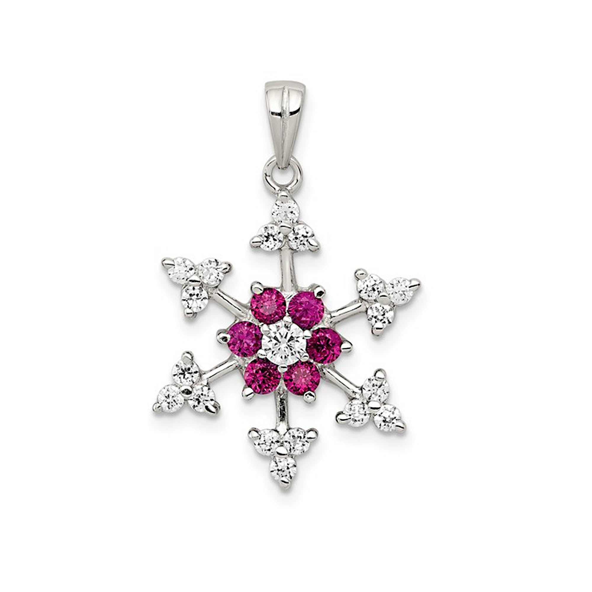 Sterling Silver Ruby and CZ Snowflake Charm