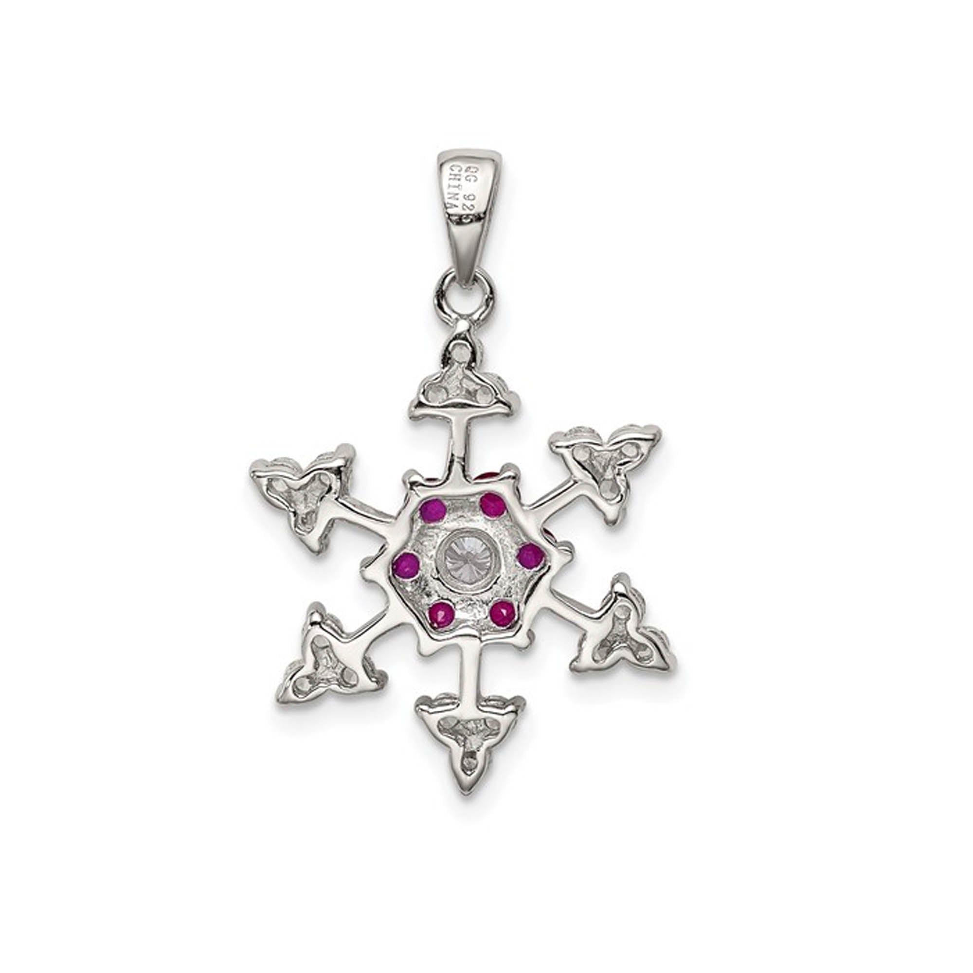 Sterling Silver Ruby and CZ Snowflake Charm