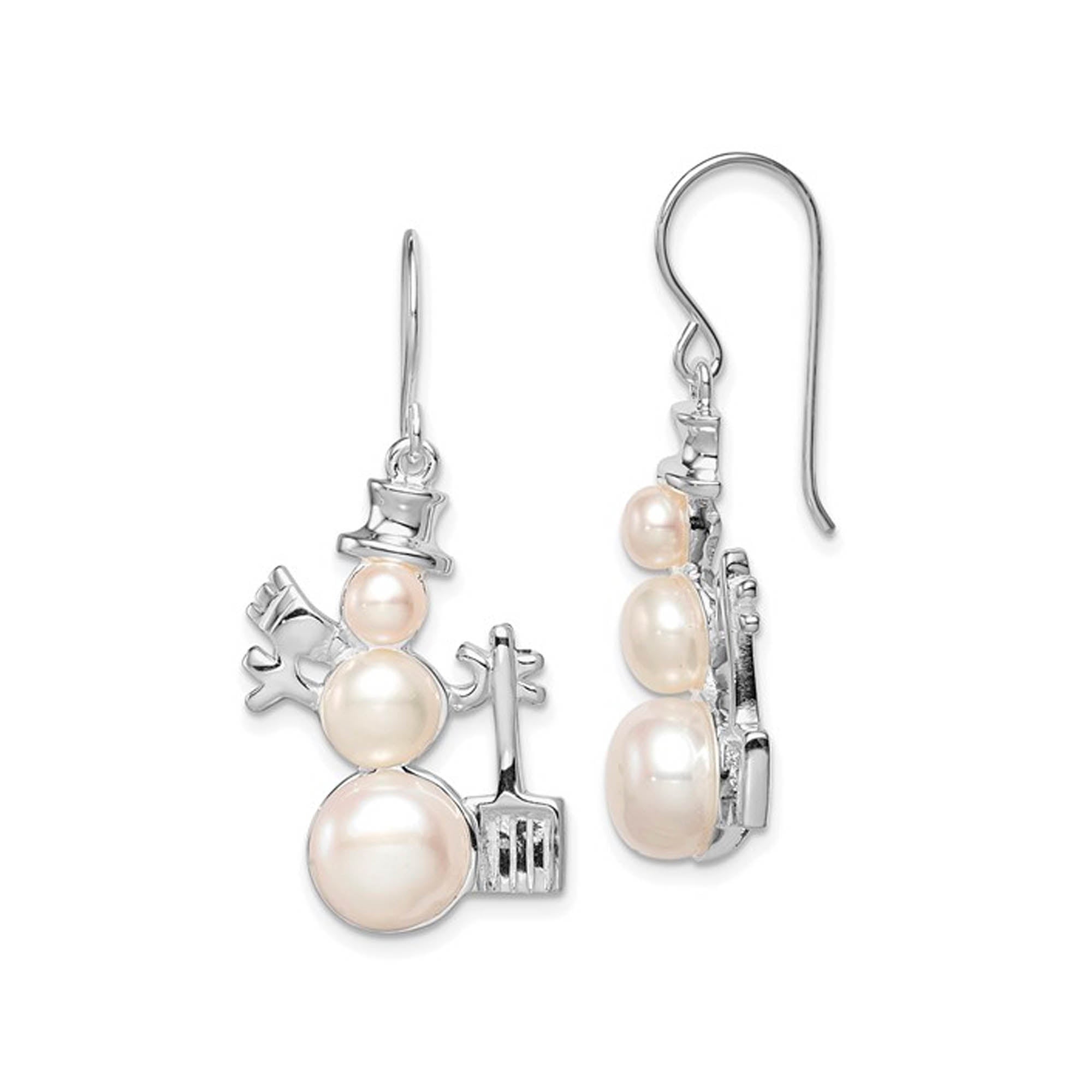 Sterling Silver Cultured Pearl Snowman Earrings