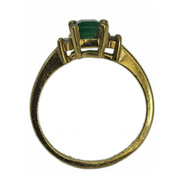 14K Yellow Gold With Emerald and Double Diamond Ring
