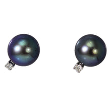 14K White Gold Black Pearl with Diamond Stud Earrings
