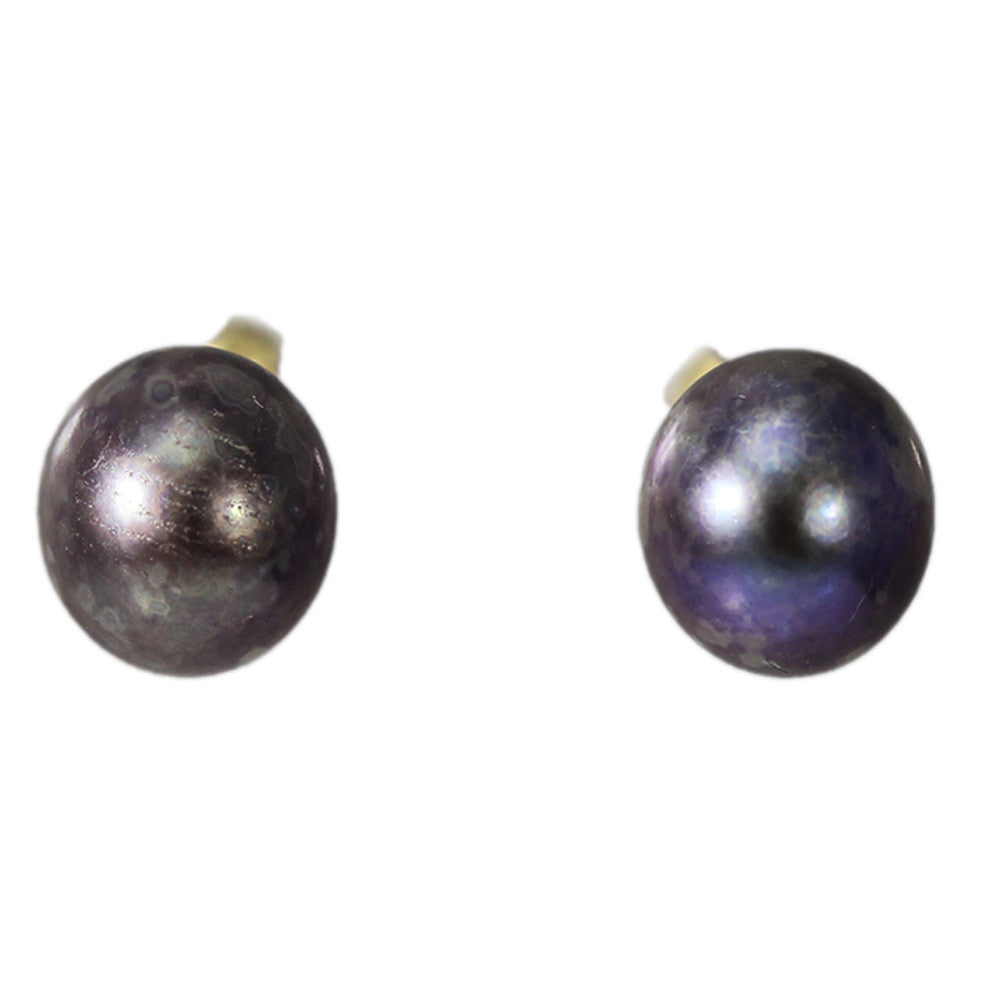 14K Gold Black Pearl Stud Earrings