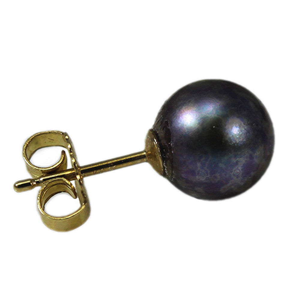 14K Gold Black Pearl Stud Earrings