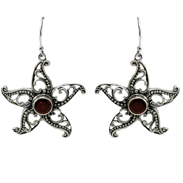 Beaded Garnet Star Earrings