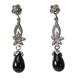 Dangling Black Onyx and Marcasite Earrings