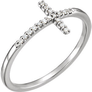 14K White .085 CTW Diamond Sideways Cross Ring