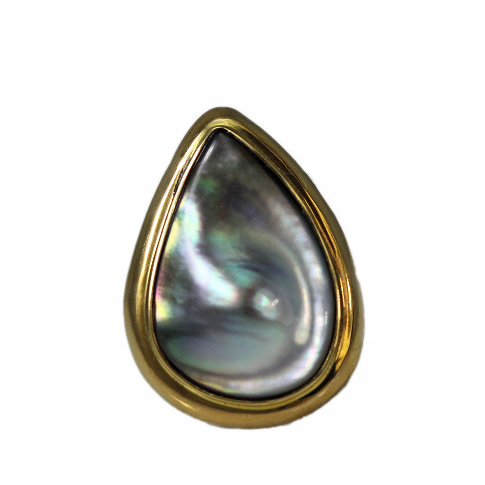 14K Gold Gray Mabe Pearl Ring