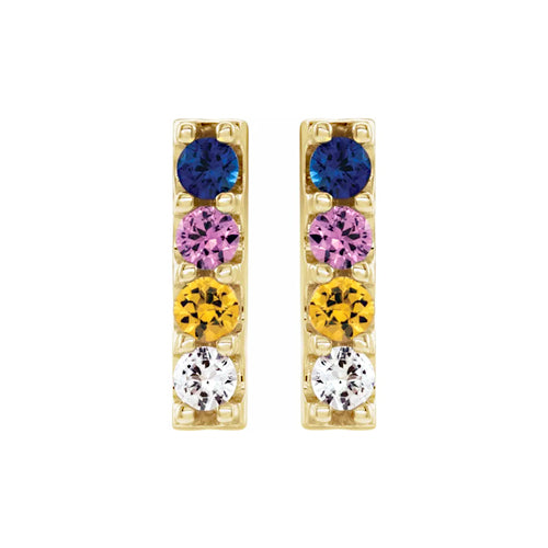14K Yellow Gold Sapphire Bar Earrings