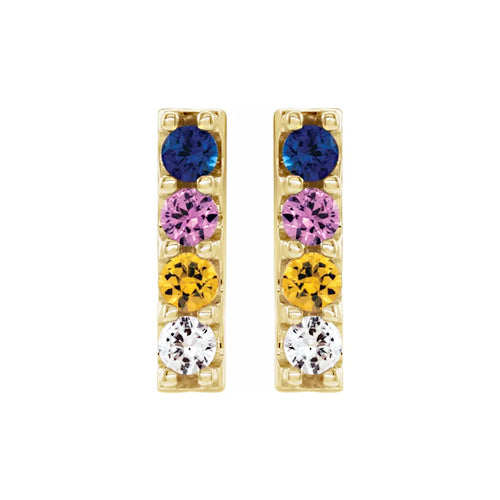 14K Yellow Gold Sapphire Bar Earrings