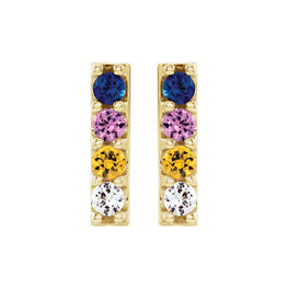 14K Yellow Gold Sapphire Bar Earrings