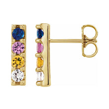 14K Yellow Gold 4 Stone Family Bar Earrings