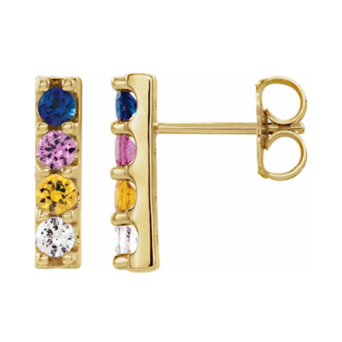 14K Yellow Gold Sapphire Bar Earrings