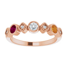 14K White Gold Diamond And Gemstone Family Stackable Ring