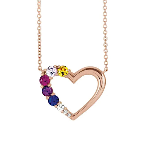 14K Rose Gold 5-Stone Family Heart 18" Necklace