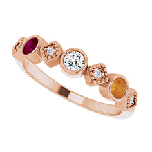 14K Yellow Gold Diamond And Gemstone Family Stackable Ring