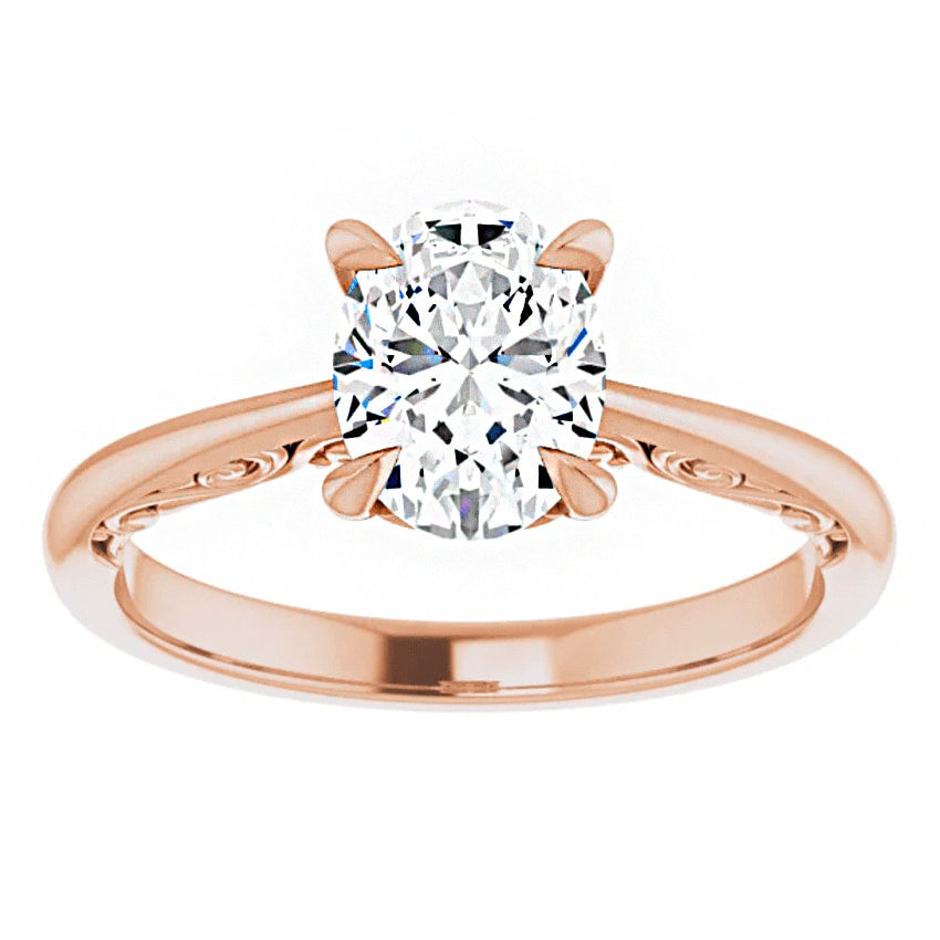 14K Rose Gold 8x6 mm Oval Art Engagement Ring